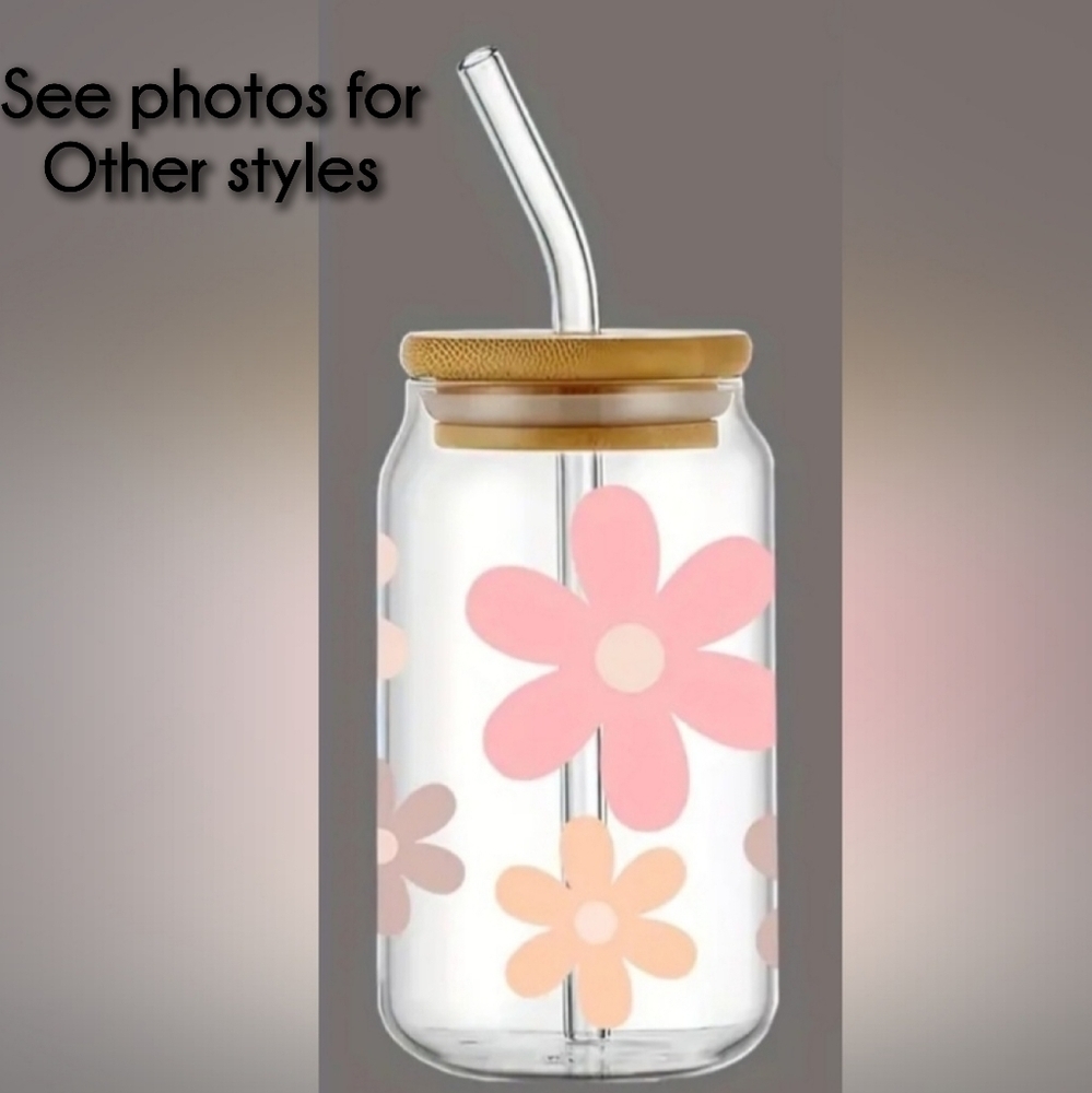 NEW!!! RETRO Pastel FLOWERS 16oz Glass Libbey cup